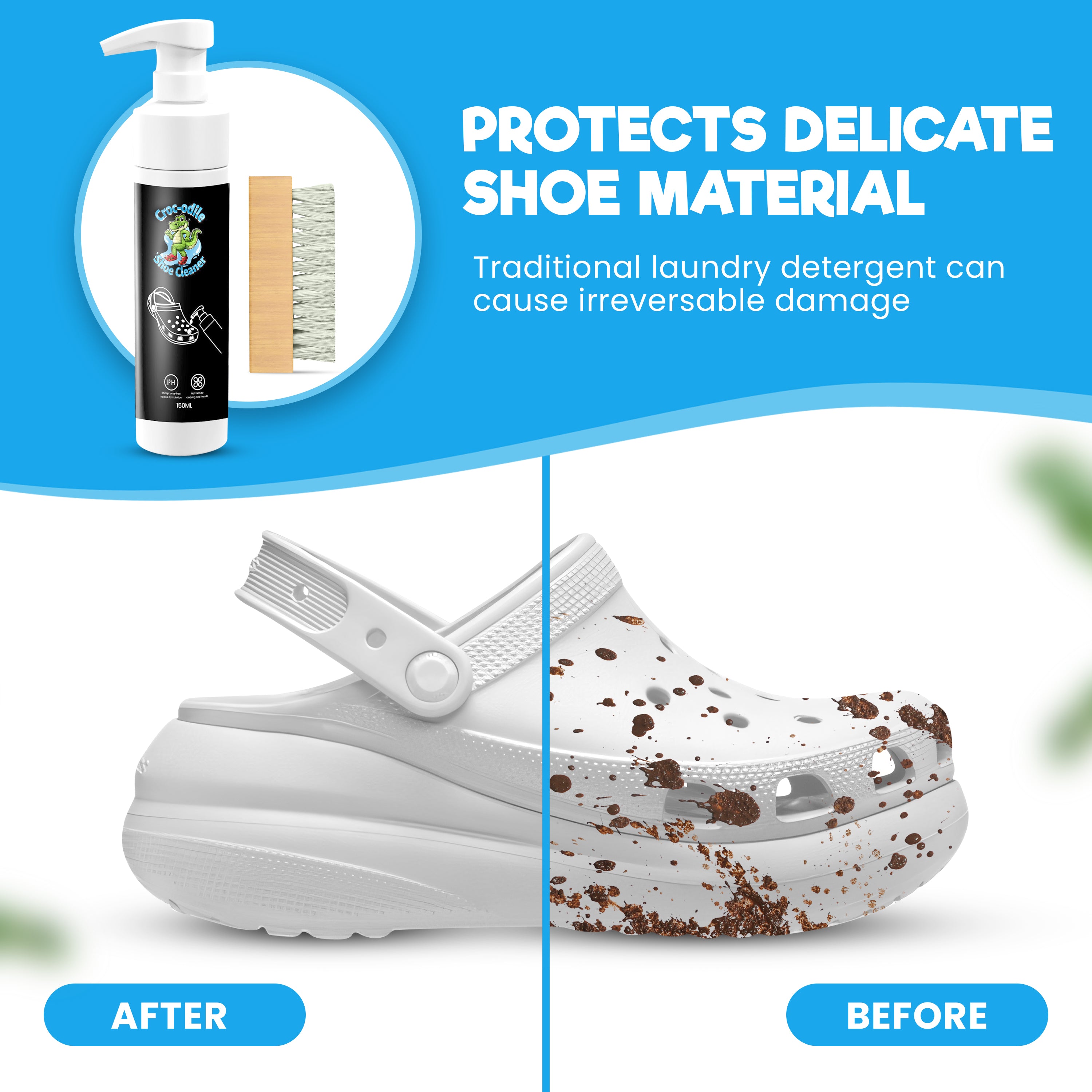 Crocodile Shoe Cleaner 150ML/5 OZ with Bottle and Brush.